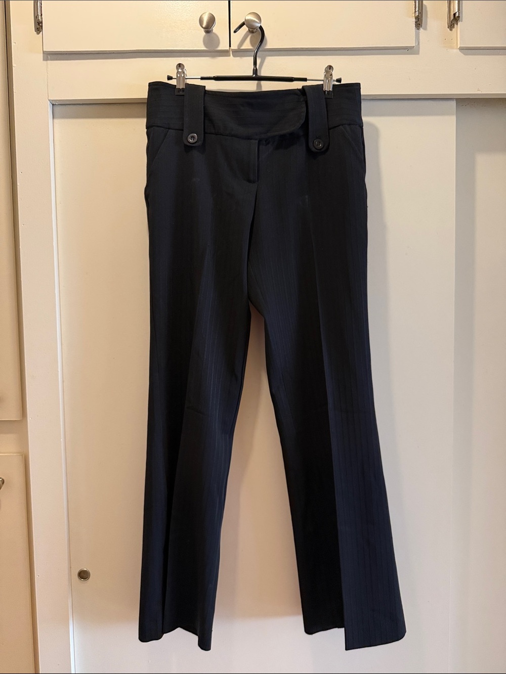 bebe Black Pinstripe Flare Dress Pants